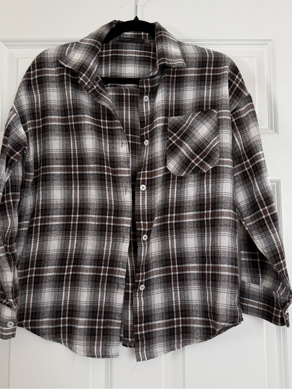 SHEIN Brown & White Plaid Shirt Jacket